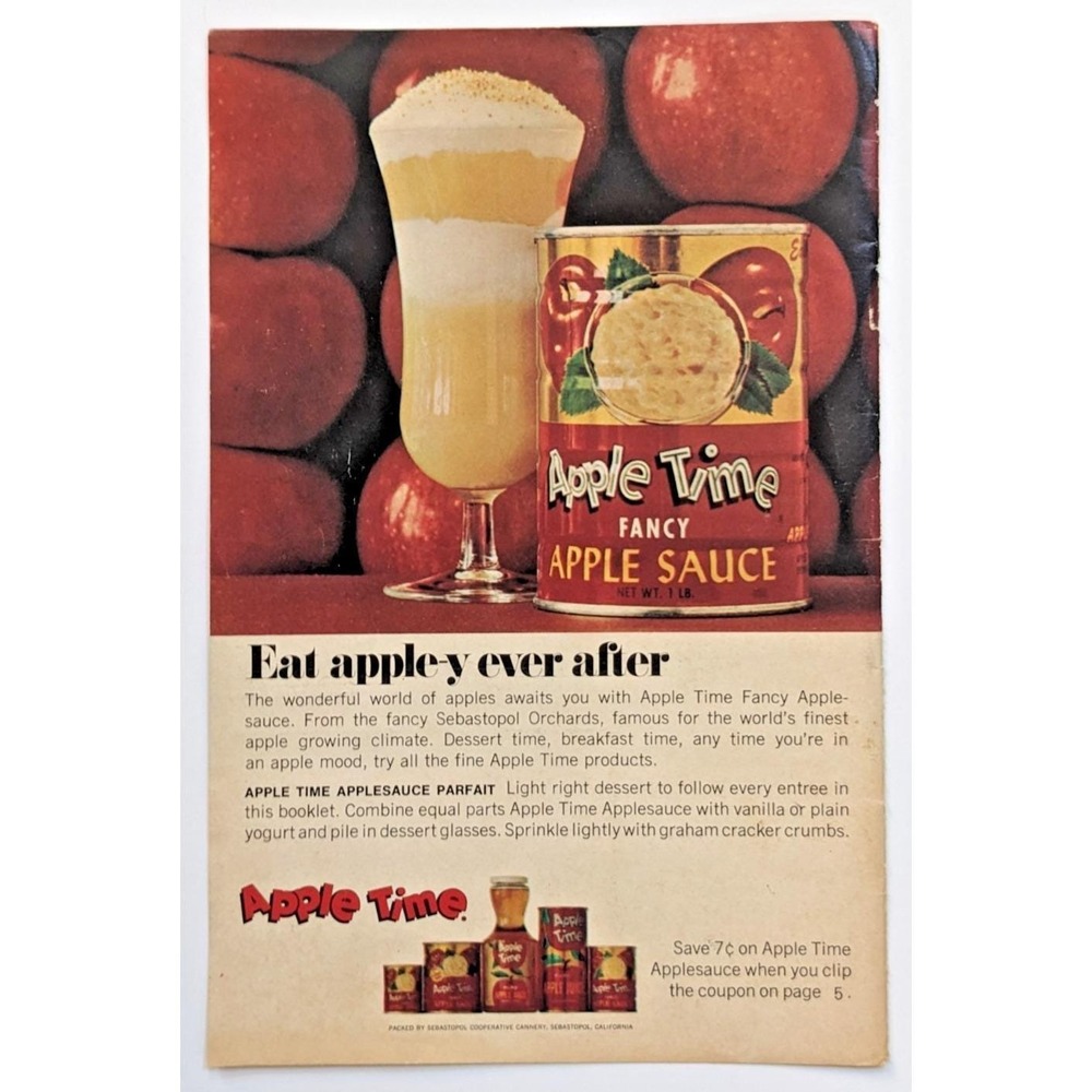 Apple‎ Time Applesauce Vintage 1960s Print Ad Sebastopol Cooperative Cannery CA